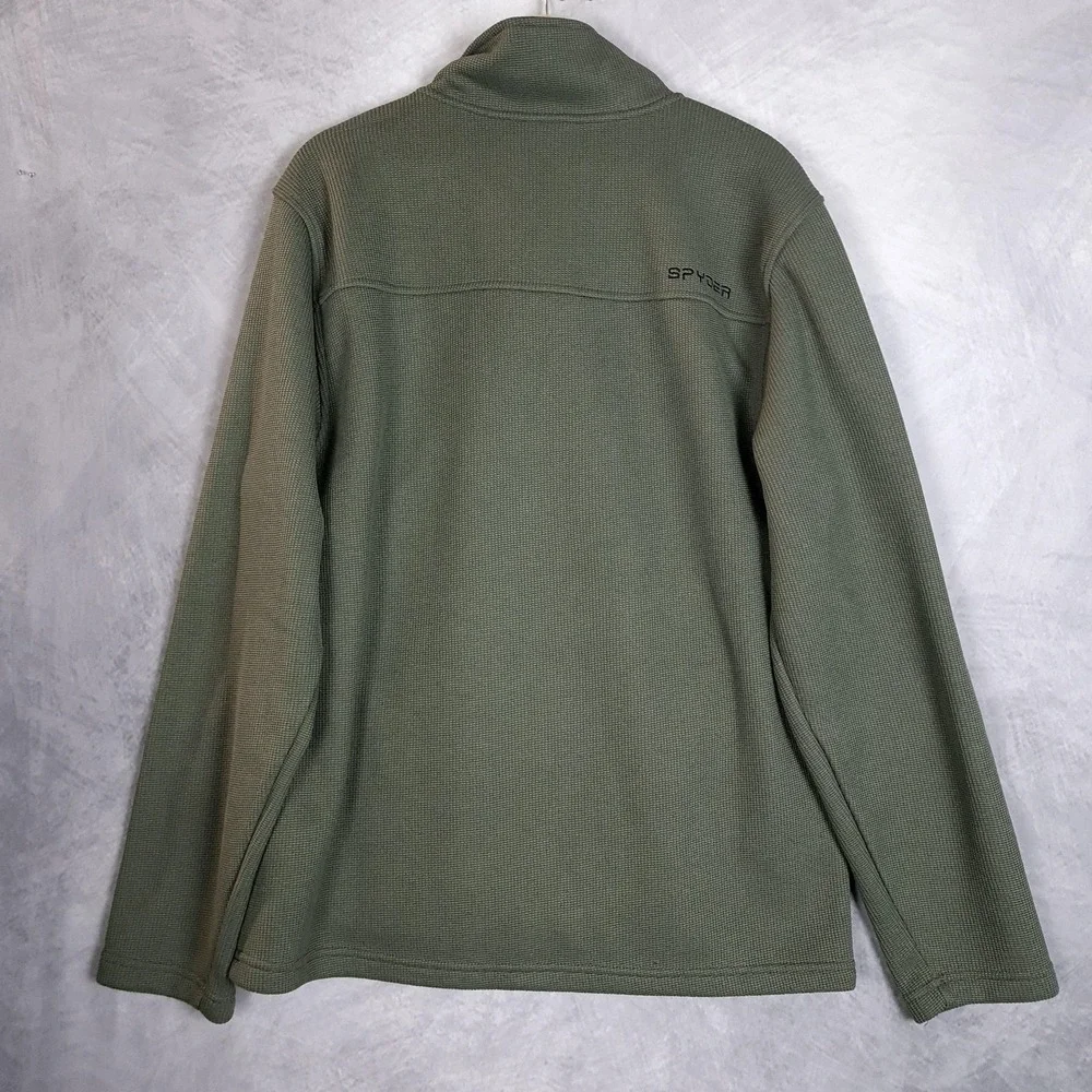 Spyder Fleece Pullover Mens Large Green 1/4 Quarter Zip Waffle Knit Thermal Hike